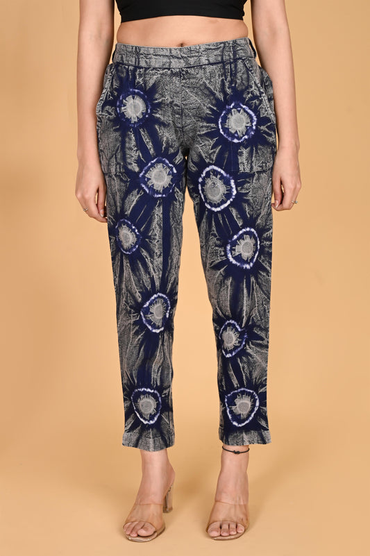 ROYAL BLUE BANDHEJ COTTON PANTS - SAFED DHAGA 