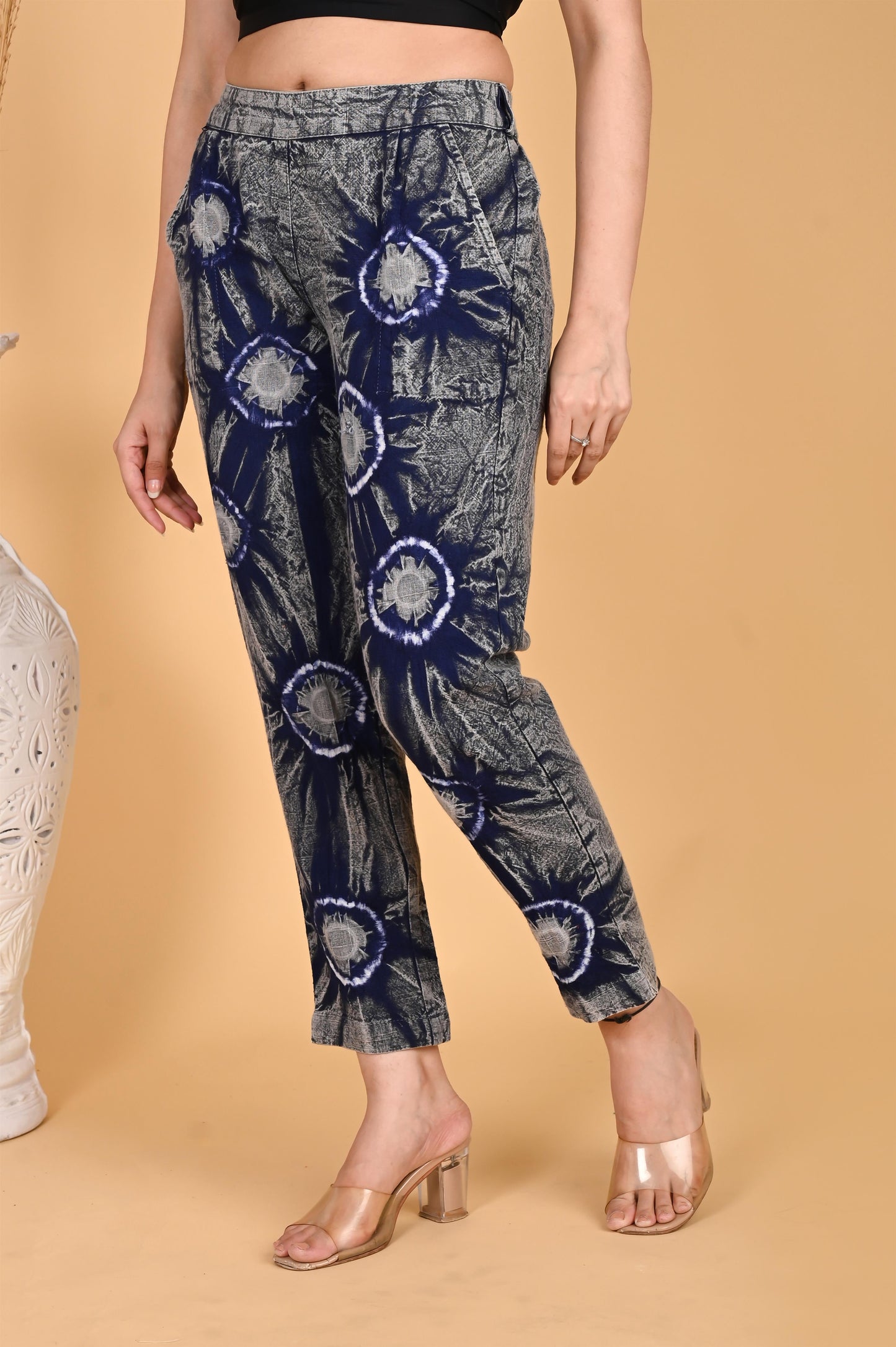 ROYAL BLUE BANDHEJ COTTON PANTS - SAFED DHAGA 