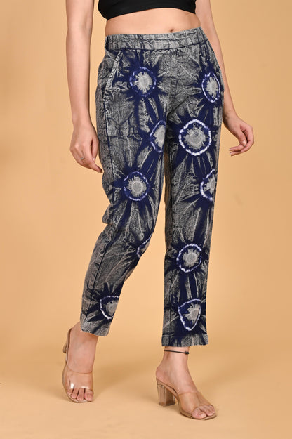 ROYAL BLUE BANDHEJ COTTON PANTS - SAFED DHAGA 