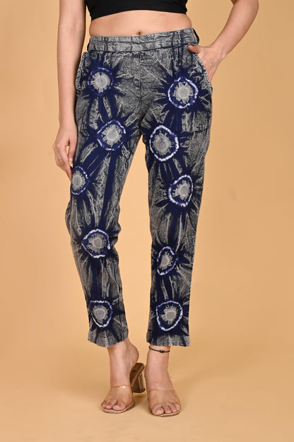 ROYAL BLUE BANDHEJ COTTON PANTS - SAFED DHAGA 