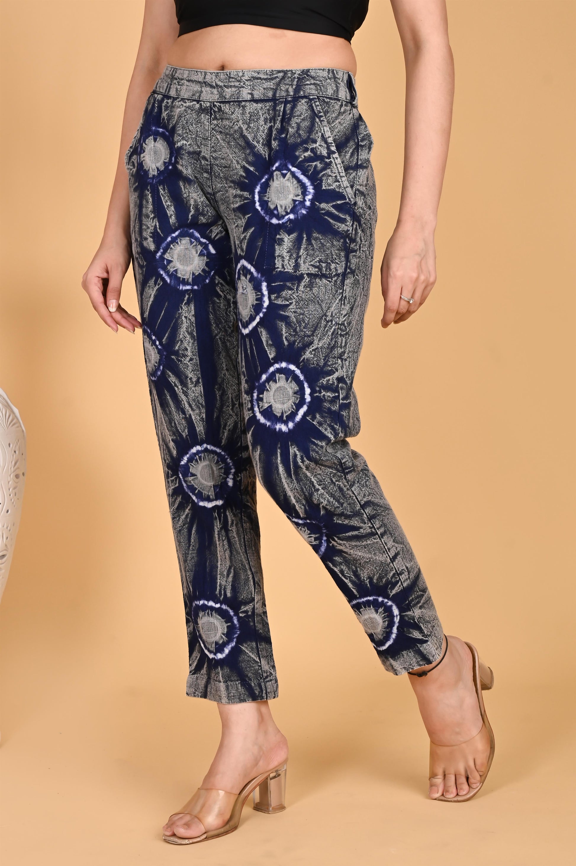 ROYAL BLUE BANDHEJ COTTON PANTS - SAFED DHAGA 