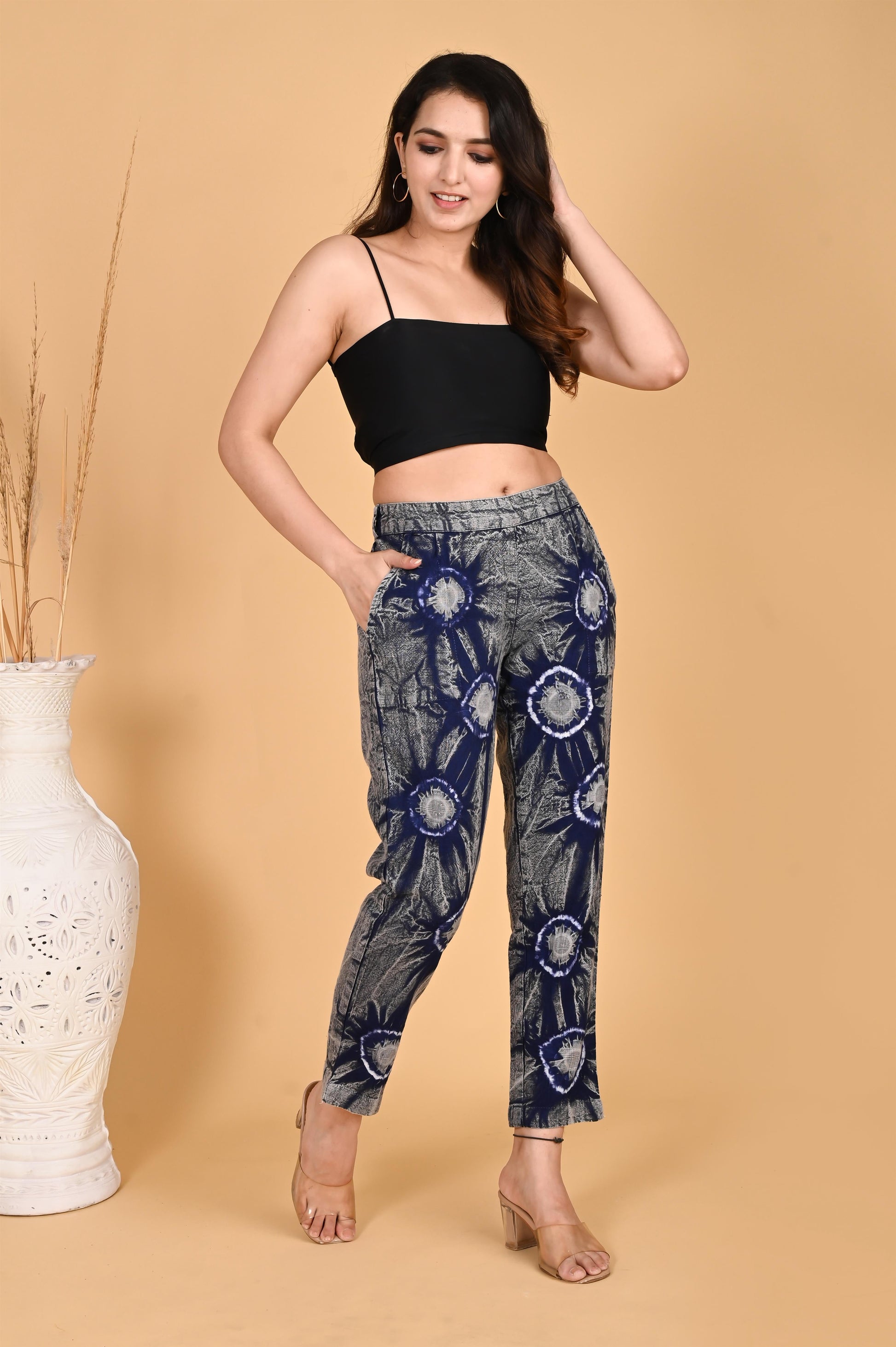 ROYAL BLUE BANDHEJ COTTON PANTS - SAFED DHAGA 