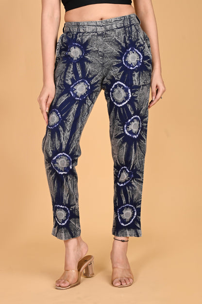 ROYAL BLUE BANDHEJ COTTON PANTS - SAFED DHAGA 