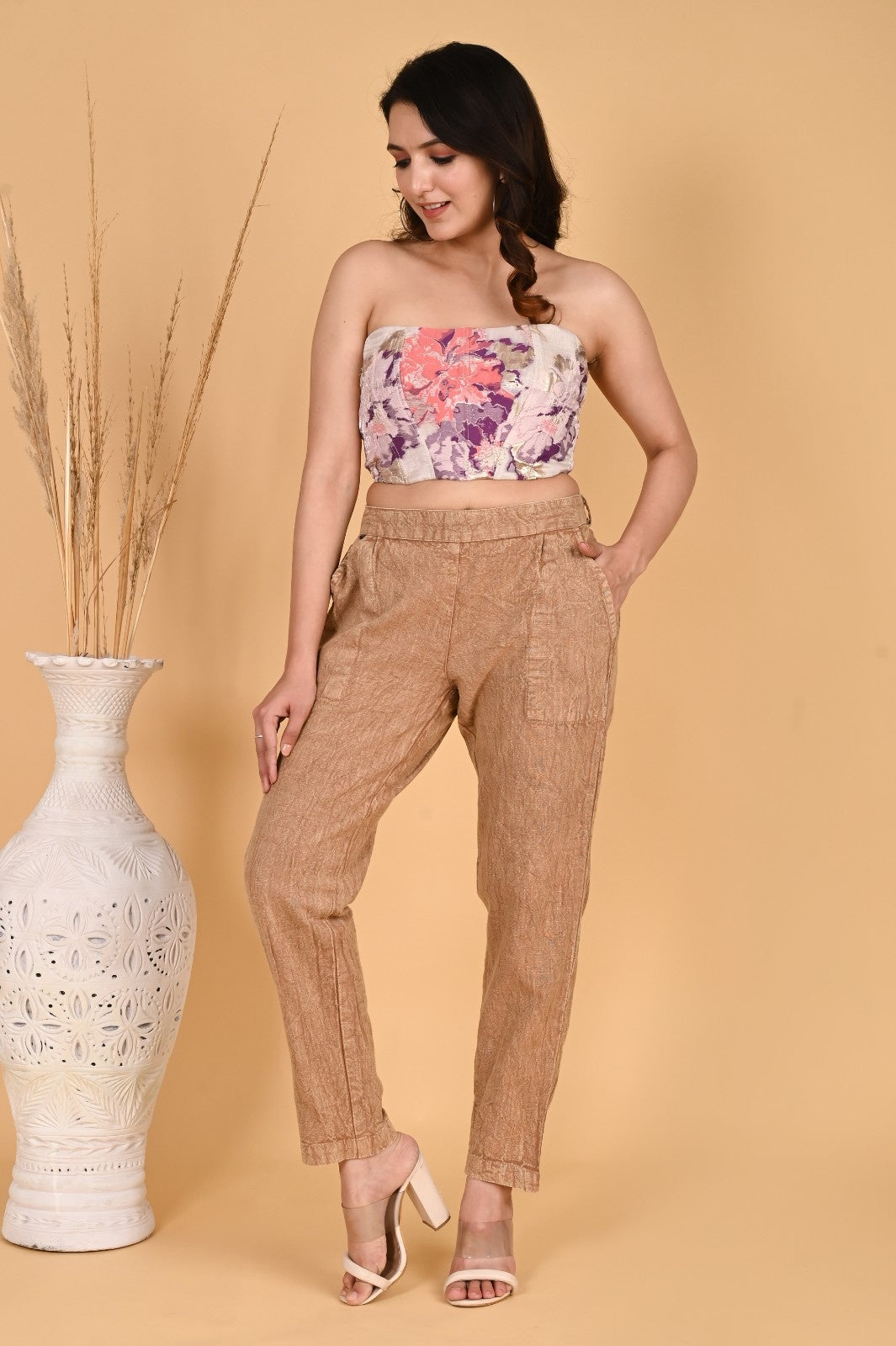 GREY DENIM COTTON PANTS - SAFED DHAGA 