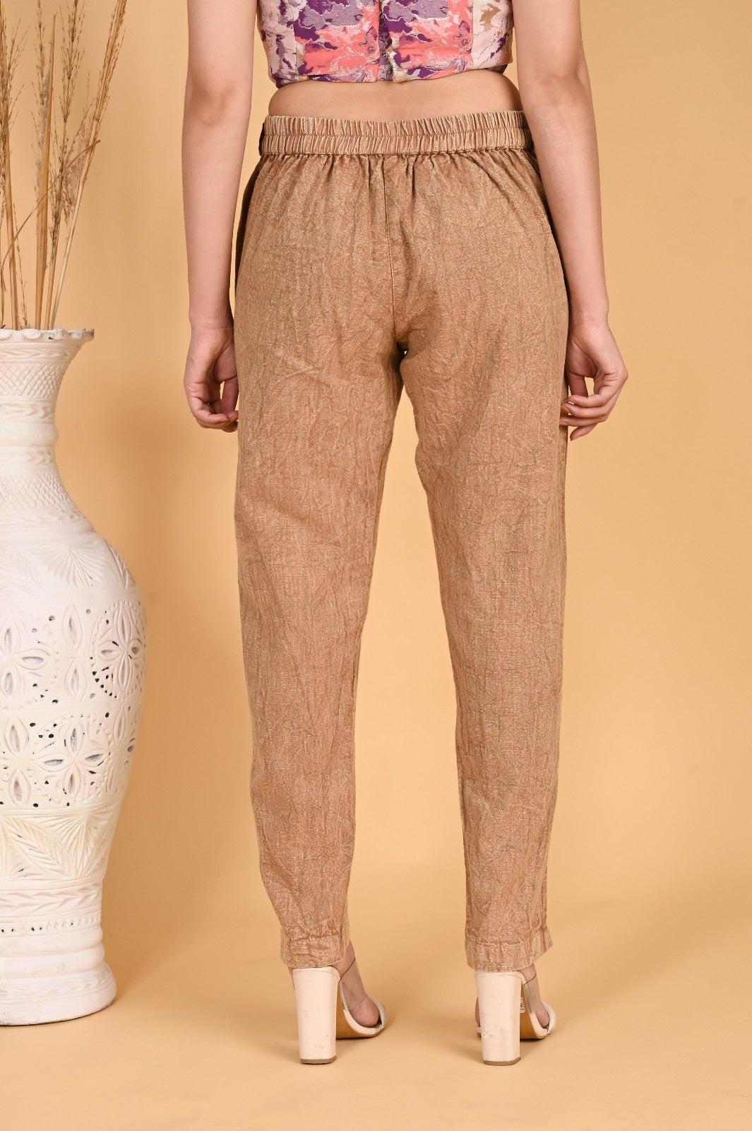 MAROON DENIM COTTON PANTS - SAFED DHAGA 