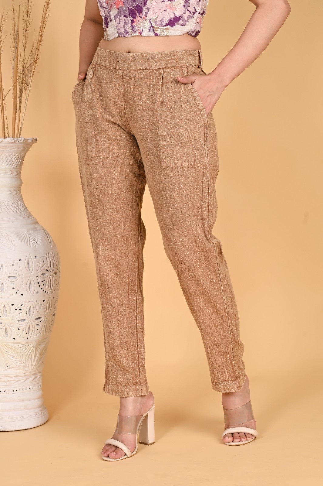 GREY DENIM COTTON PANTS - SAFED DHAGA 
