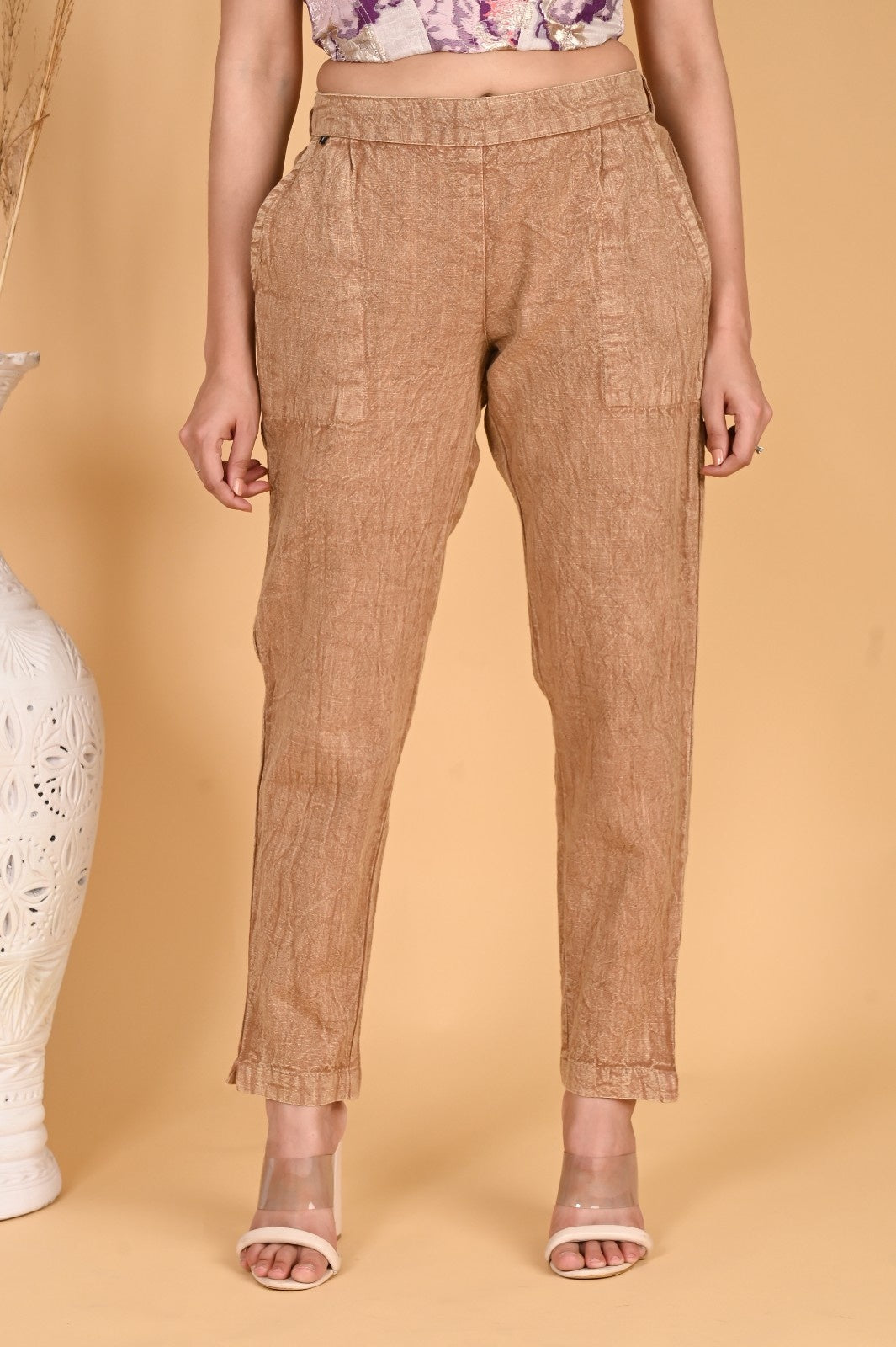 MAROON DENIM COTTON PANTS - SAFED DHAGA 